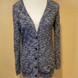 Madewell Field‎ walk Button Front V-Neck Cardigan Sweater, Black/White, size XS